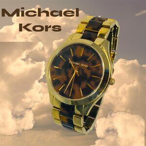 Michael Kors MK4284 Women's Runway Gold-Tone Steel Tortoise Acetate Dial